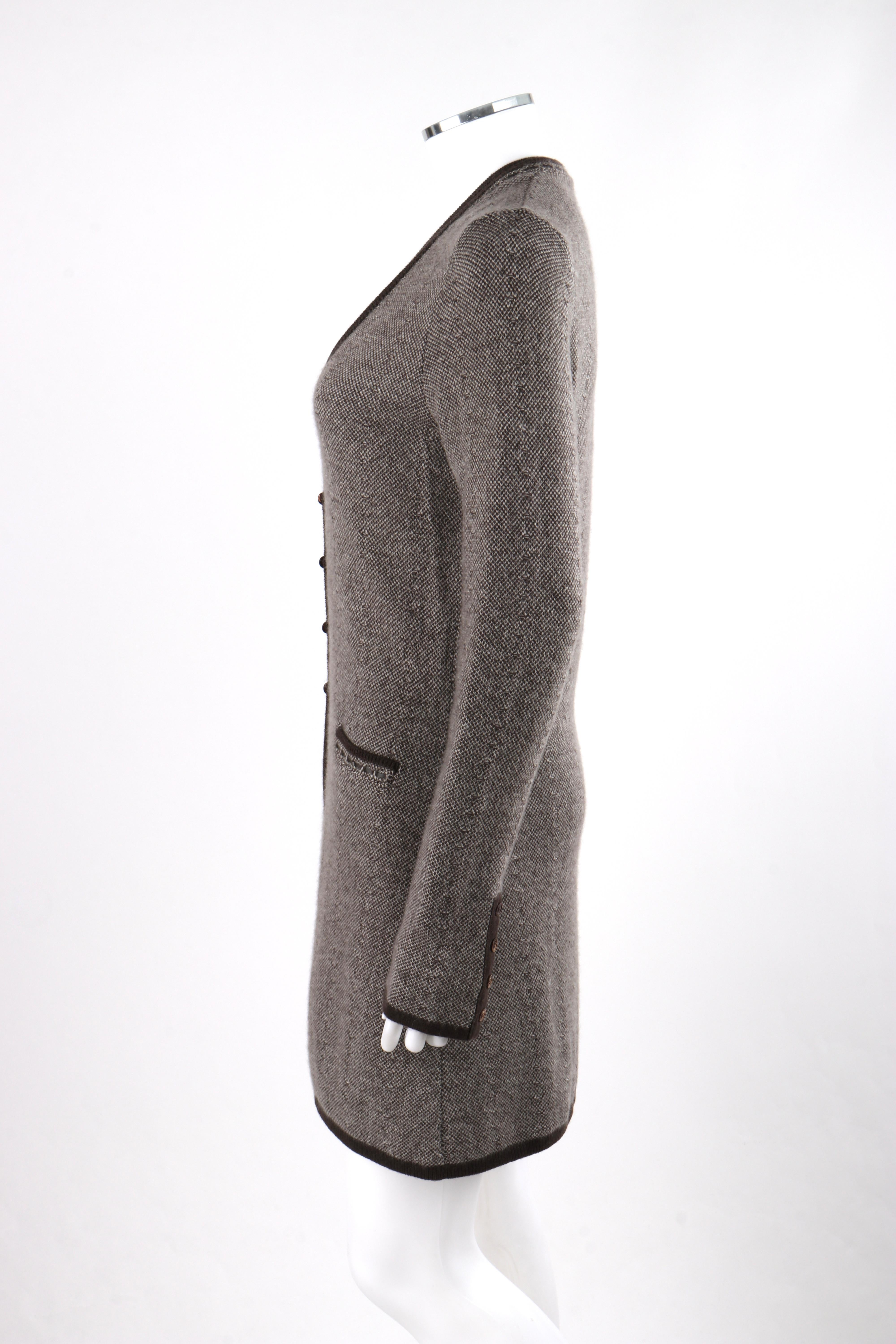 LORO PIANA Brown Cashmere Leather Tweed Knit Cardigan Dress Sweater Twin Set 44 1