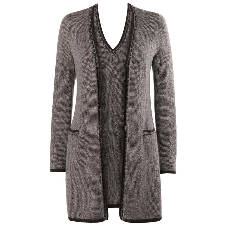 LORO PIANA Brown Cashmere Leather Tweed Knit Cardigan Dress Sweater Twin Set  44 at 1stDibs | loro piana магазин, chocolate brown cardigan, loropiana цена