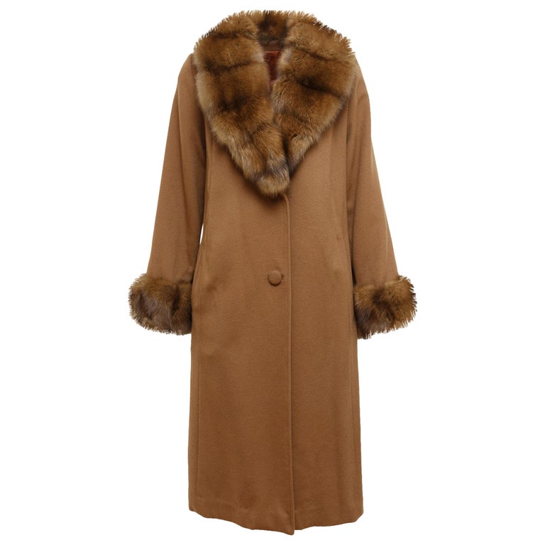 Brown Custom Made Loro Piana Cashmere Sable-Trimmed Coat at 1stDibs