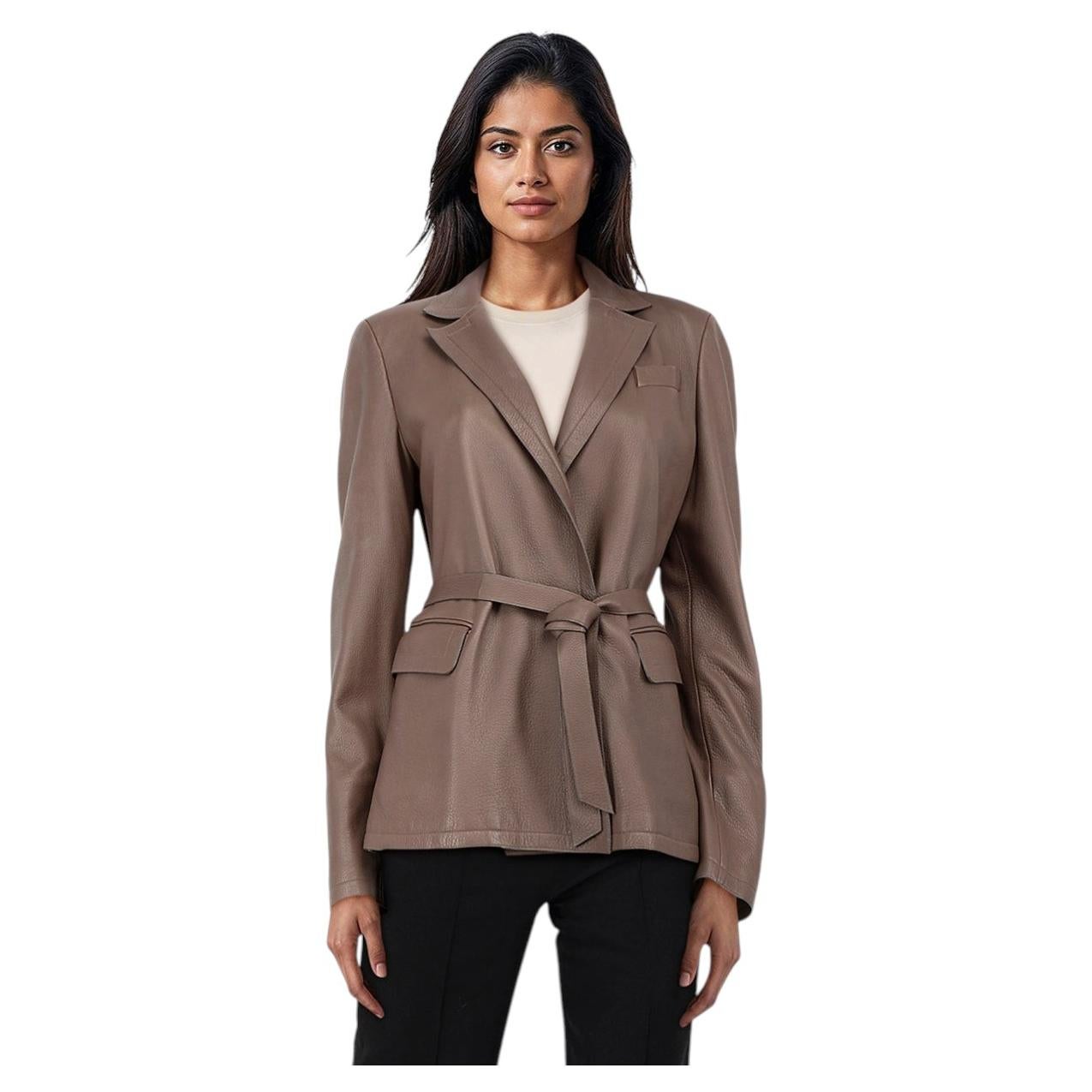 Loro Piana Brown Deer Leather Belted Blazer Size L