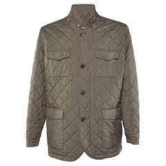 Loro Piana Brown Veste en cuir matelassé avec bordures en diamant XXL