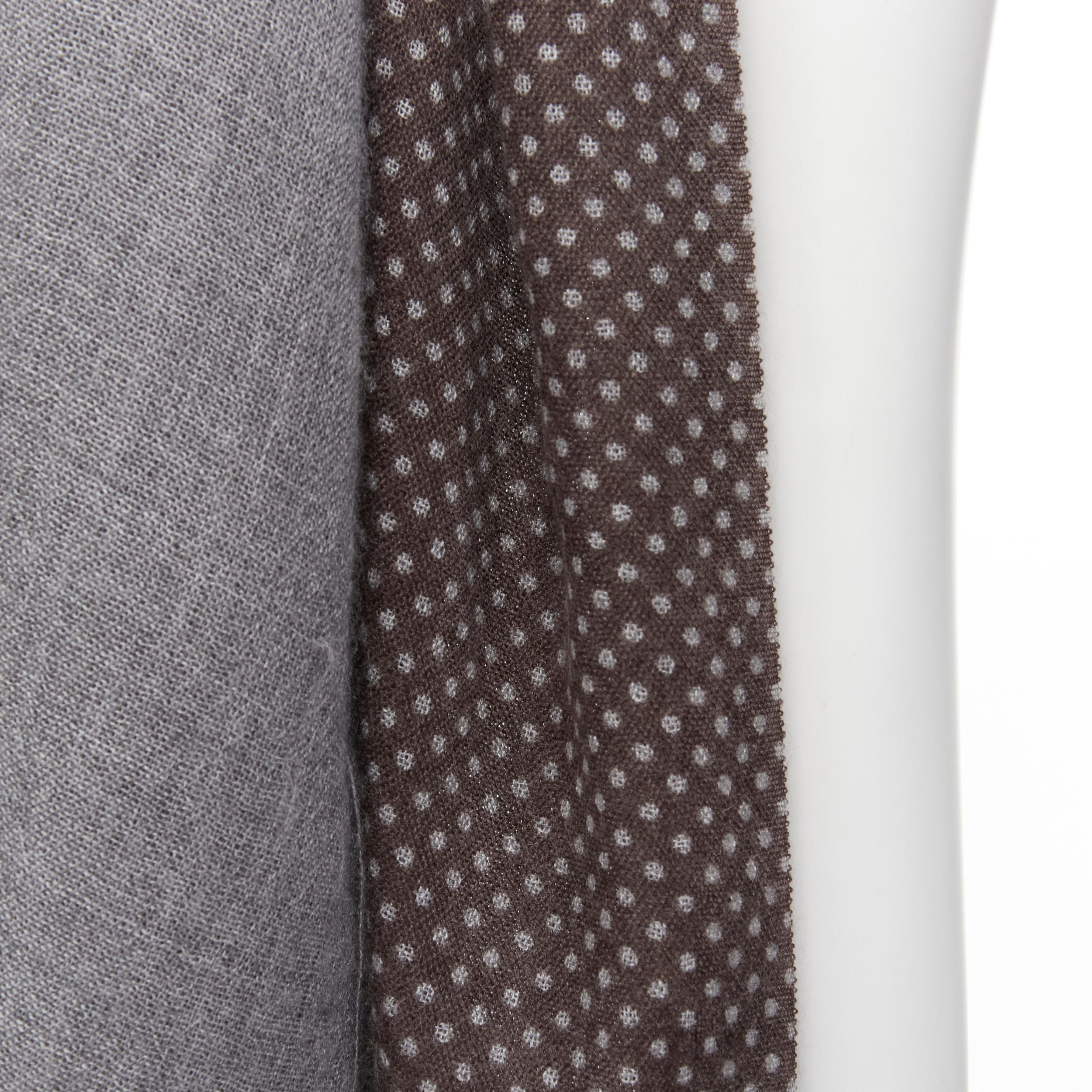 Gray LORO PIANA brown grey color block polka dot frayed hem scarf