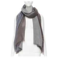 LORO PIANA brown grey color block polka dot frayed hem scarf