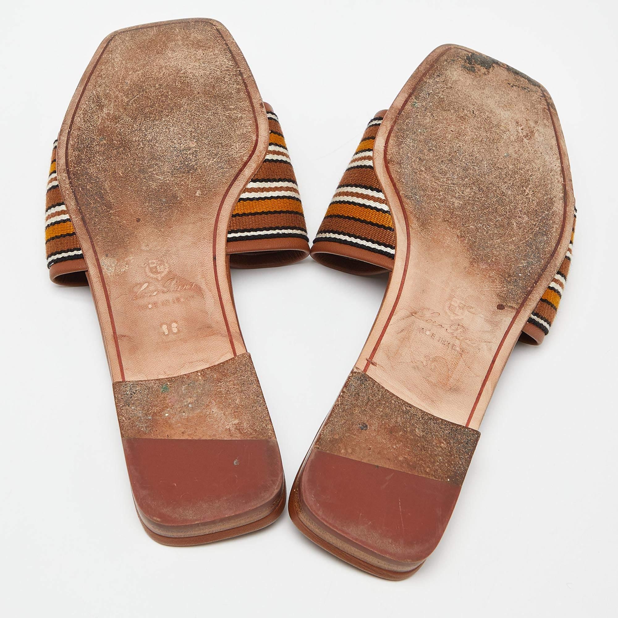Loro Piana Brown Leder Flache Slides Größe 36 im Angebot 1