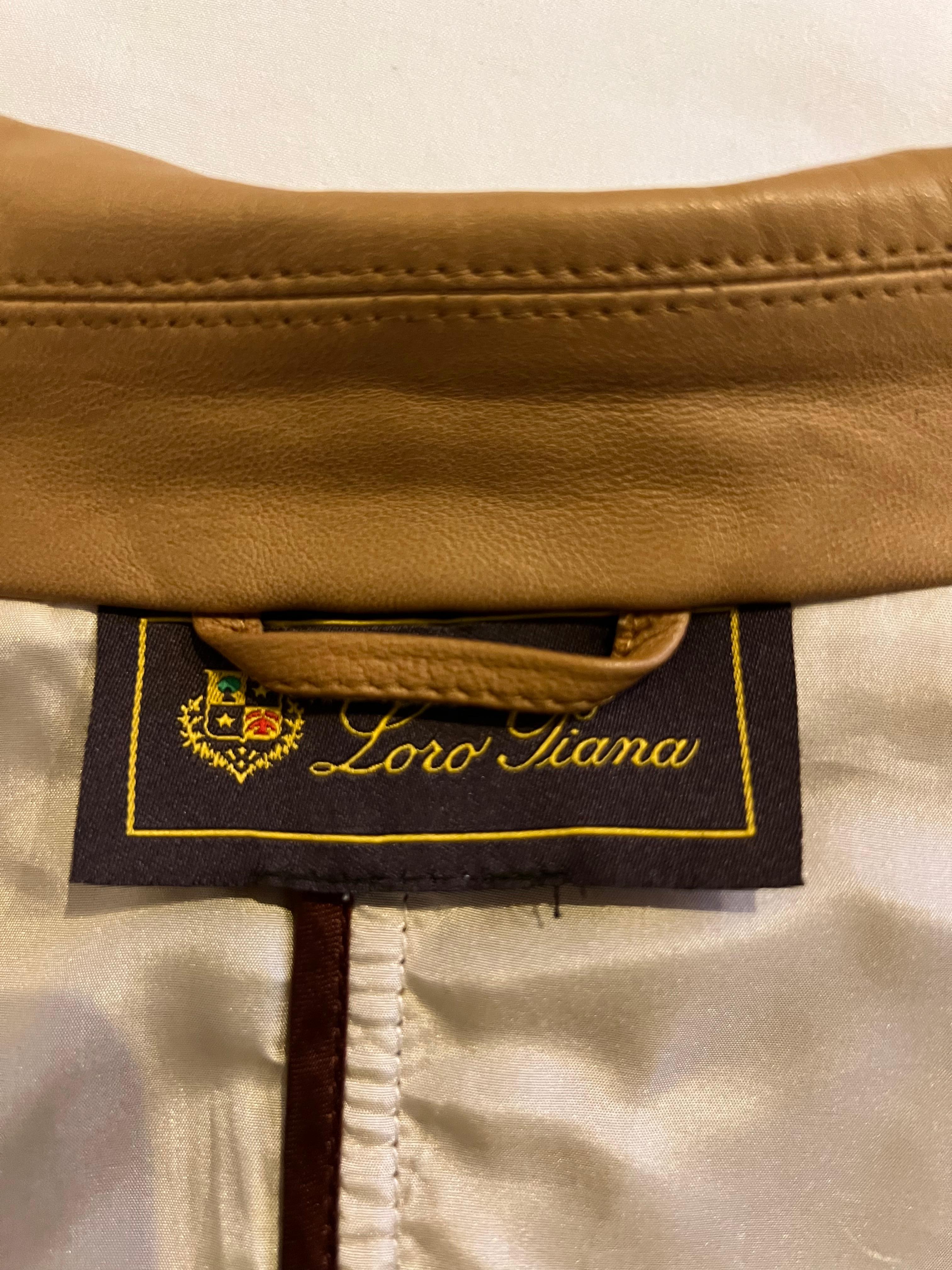 Loro Piana Brown Leather Jacket, Size 38 For Sale 6