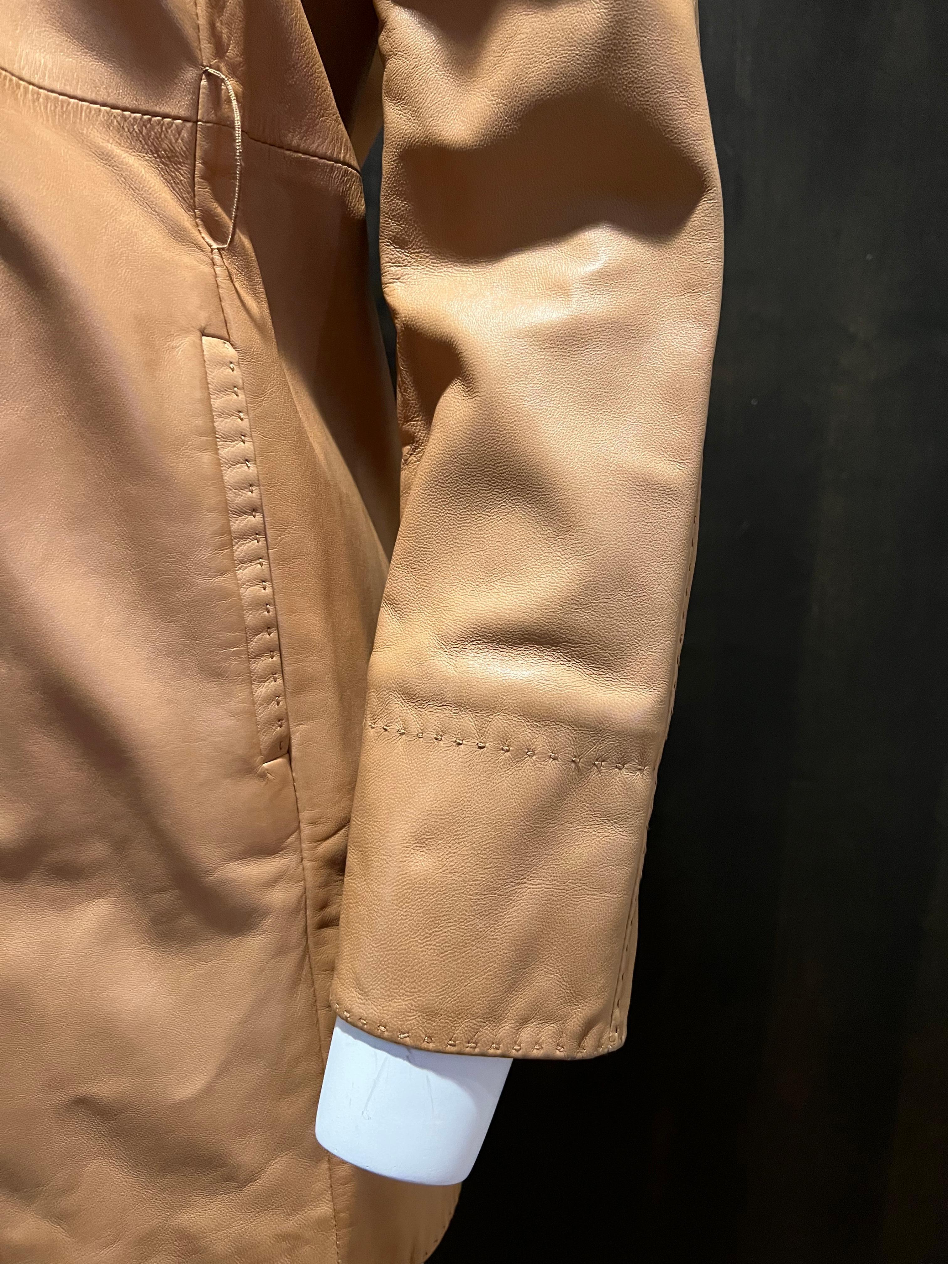 Loro Piana Brown Leather Jacket, Size 38 For Sale 5