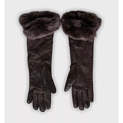Loro Piana Brown Leather Suede Chinchilla Fur Gloves Sz.S