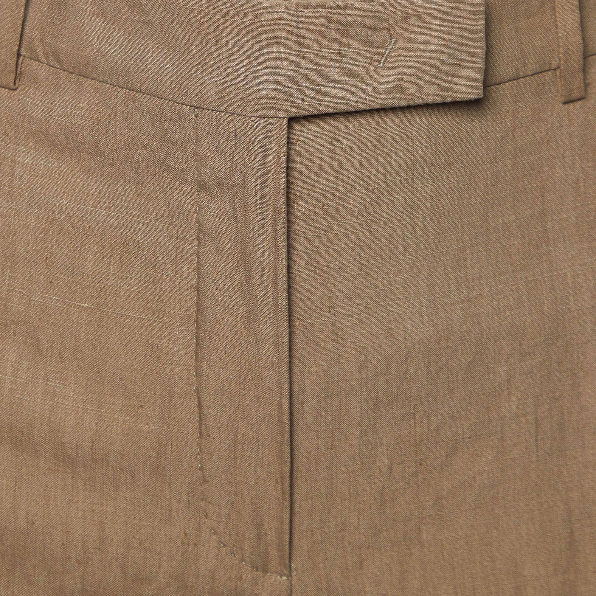 Loro Piana Brown Linen Straight Fit Trousers L In Excellent Condition In Dubai, Al Qouz 2