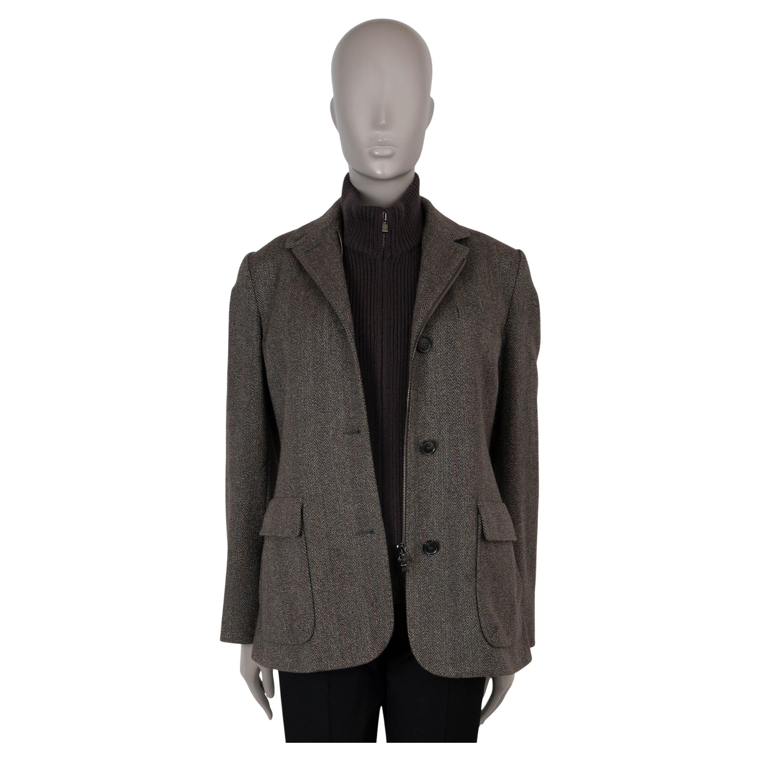LORO PIANA brown melange cashmere KNIT LINED TWEED Jacket 42 M