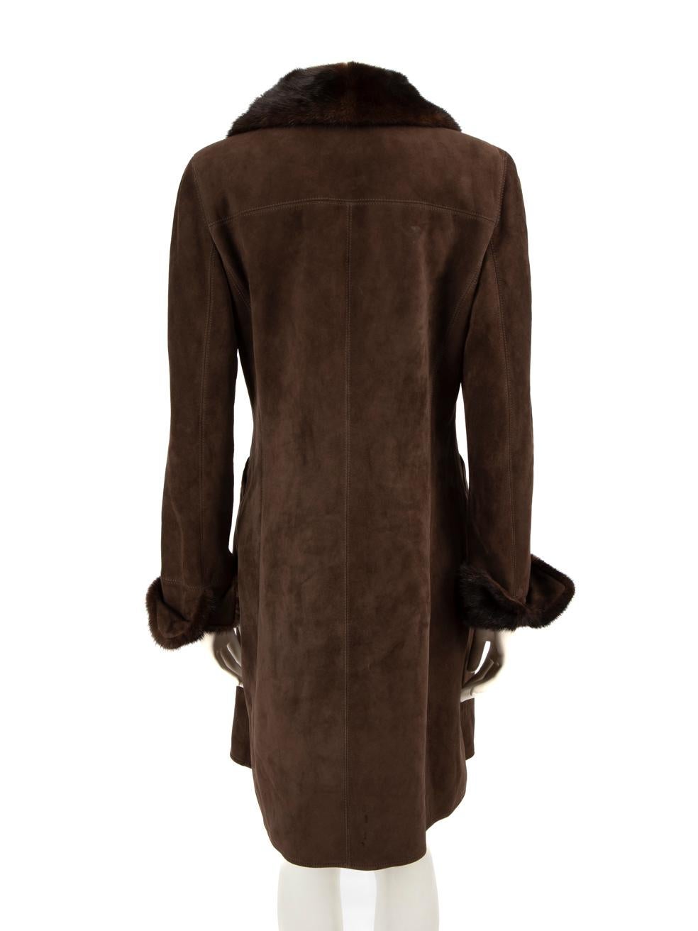 Black Loro Piana Brown Reindeer Suede Mink Fur Trim Coat Size XL