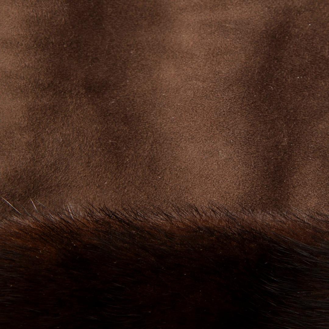 Loro Piana Brown Reindeer Suede Mink Fur Trim Coat Size XL In Good Condition In London, GB