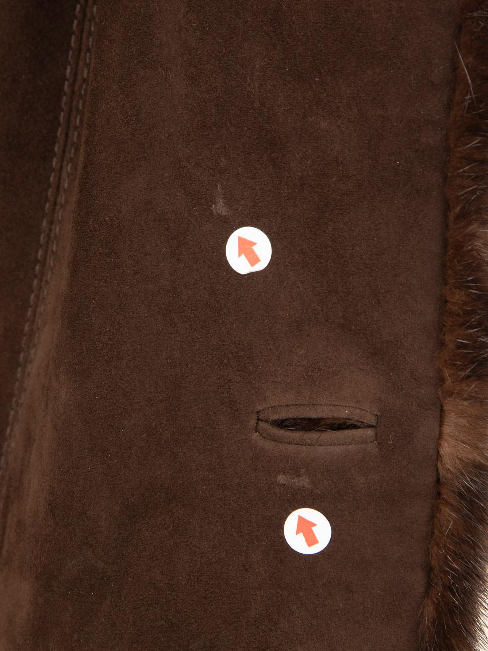 Women's Loro Piana Brown Reindeer Suede Mink Fur Trim Coat Size XL
