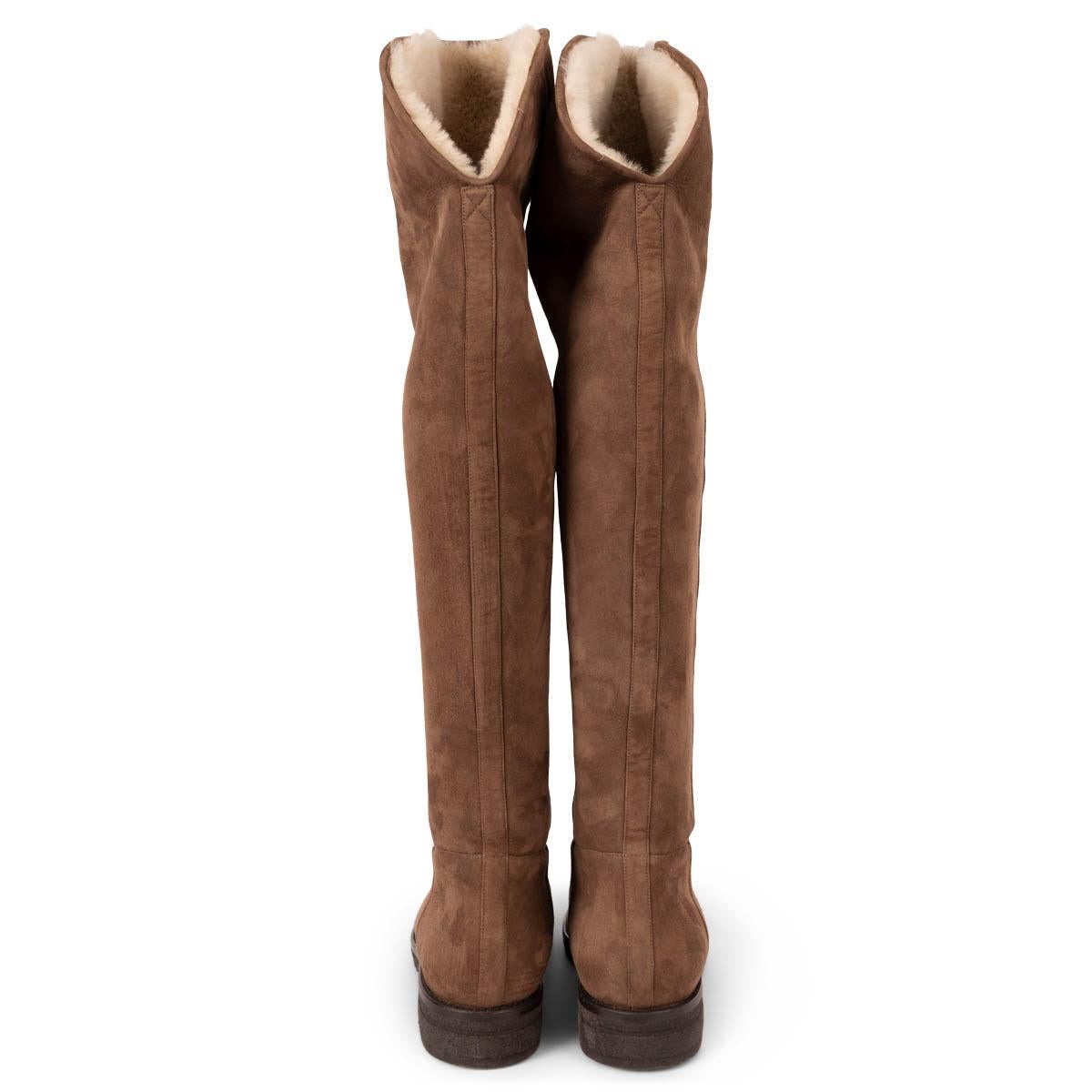 Loro Piana brown SHEARLING LINED SUEDE OVER KNEE Boots Shoes 41 Pour femmes en vente