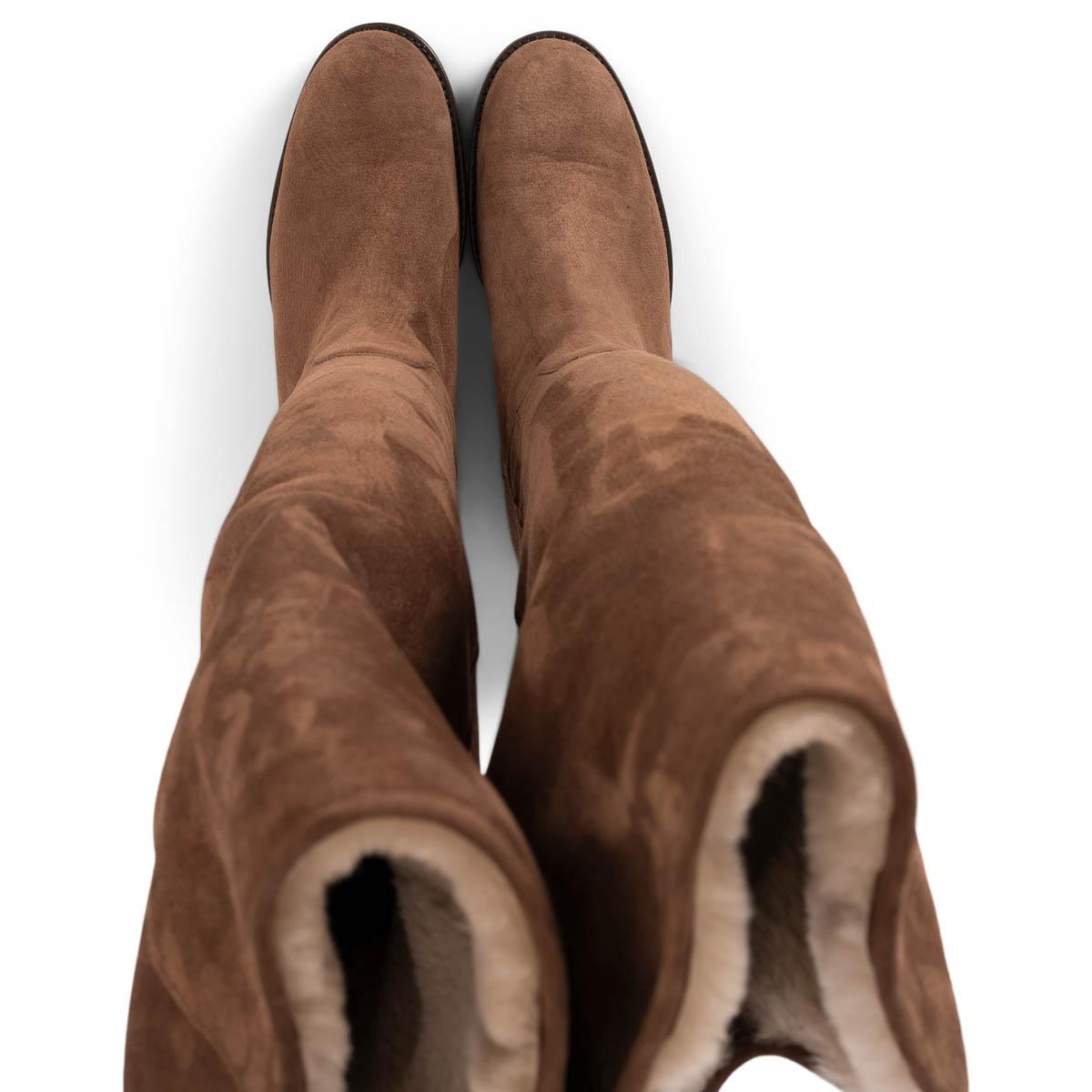 Loro Piana brown SHEARLING LINED SUEDE OVER KNEE Boots Shoes 41 en vente 1