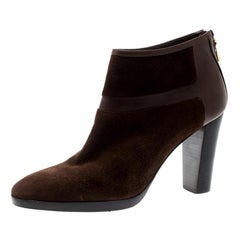 Loro Piana Brown Suede And Leather Ankle Boots Size 40