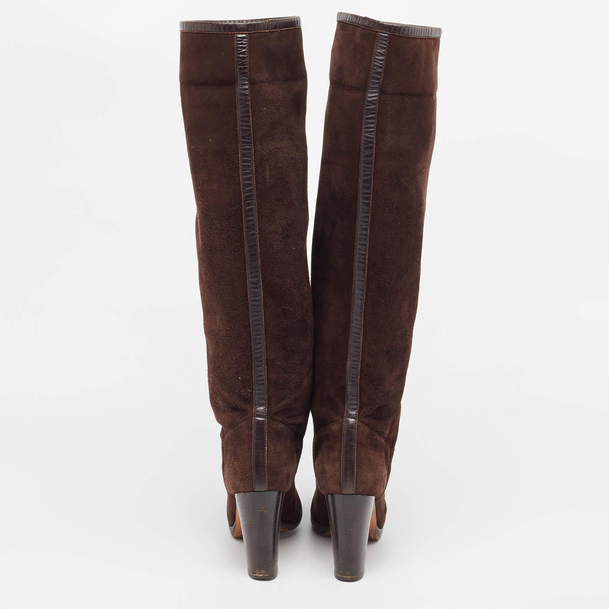 Loro Piana Brown Suede And Leather Knee Length Boots Size 39 1