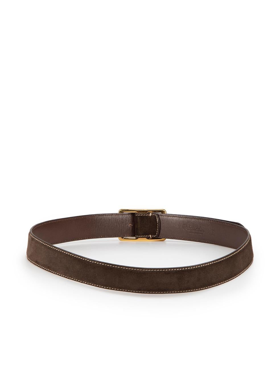 Loro Piana Brown Suede Contrast Stitch Belt In Excellent Condition In London, GB