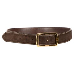 Used Loro Piana Brown Suede Contrast Stitch Belt