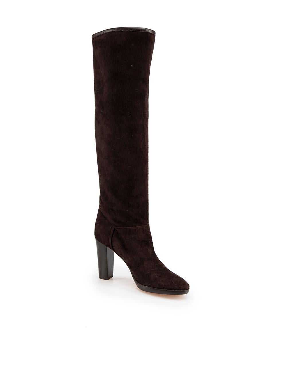 CONDITION is Never worn. No visible wear to boots is evident on this new Loro Piana designer resale item.

Details
Brown
Suede
Knee high boots
Almond toe
Heeled
Slip on
Made in Italy

Composition
EXTERIOR: Suede
INTERIOR: Cloth textile

Size &