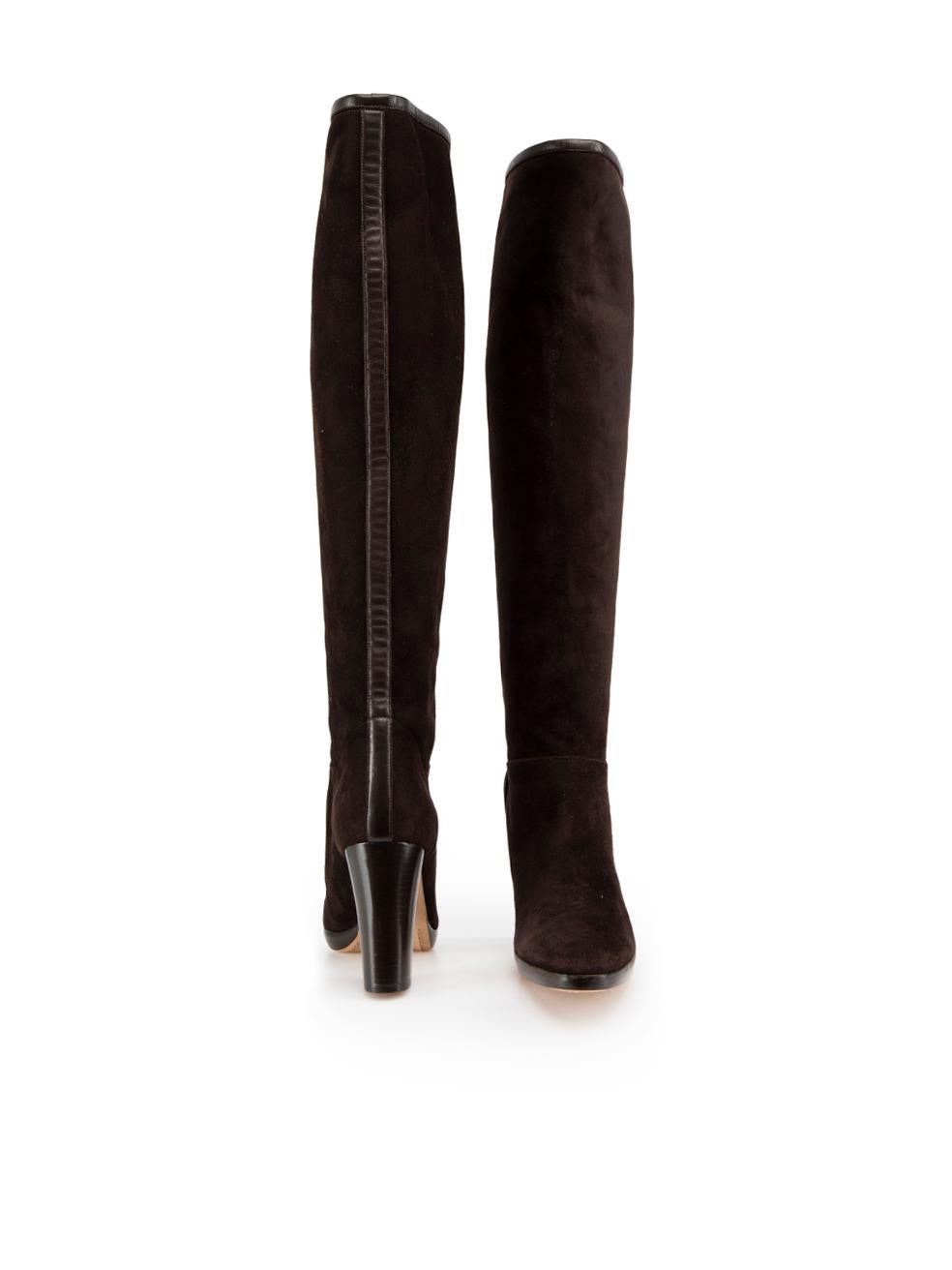 Loro Piana Brown Suede Knee Length Heeled Boots Size IT 37 In New Condition In London, GB