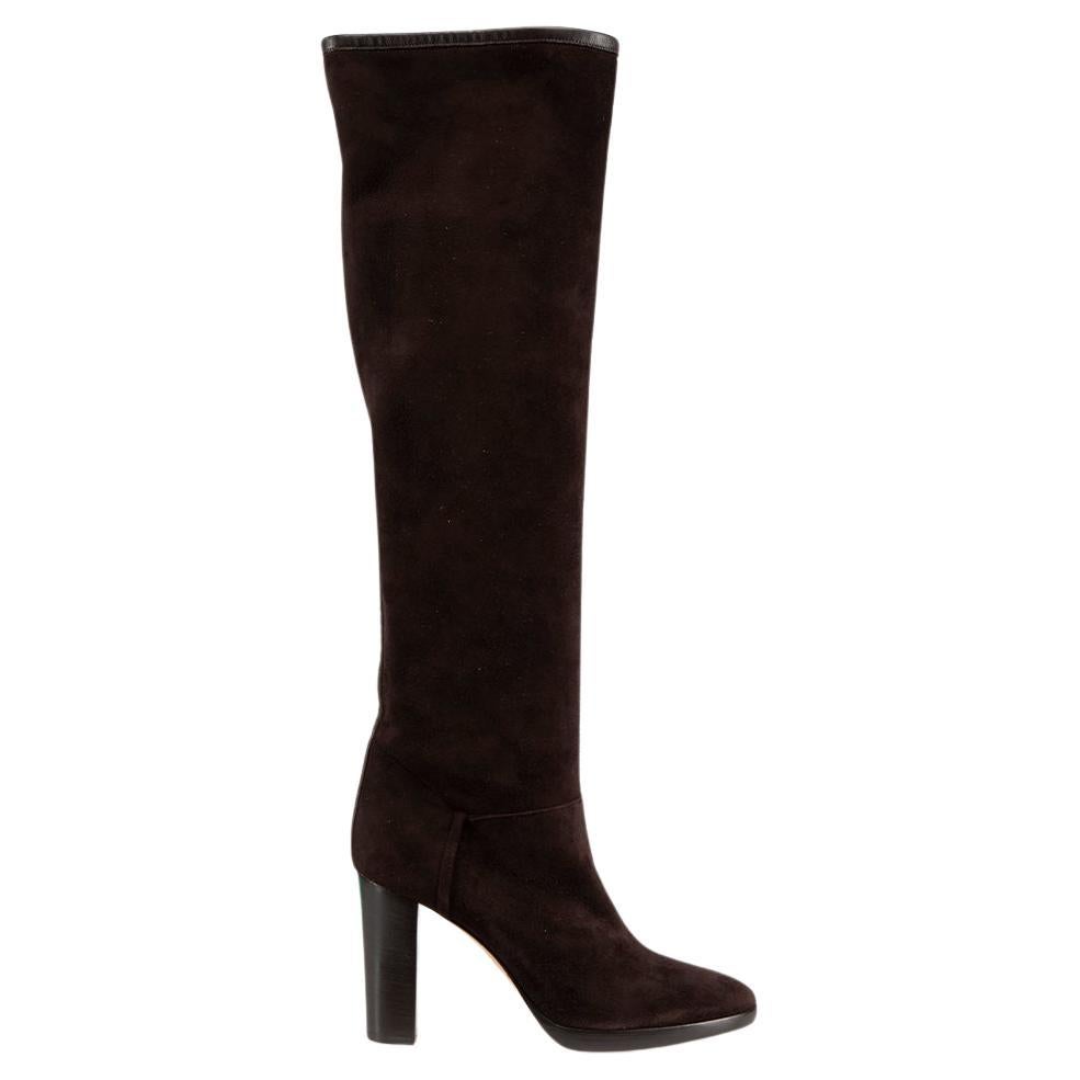 Loro Piana Brown Suede Knee Length Heeled Boots Size IT 37