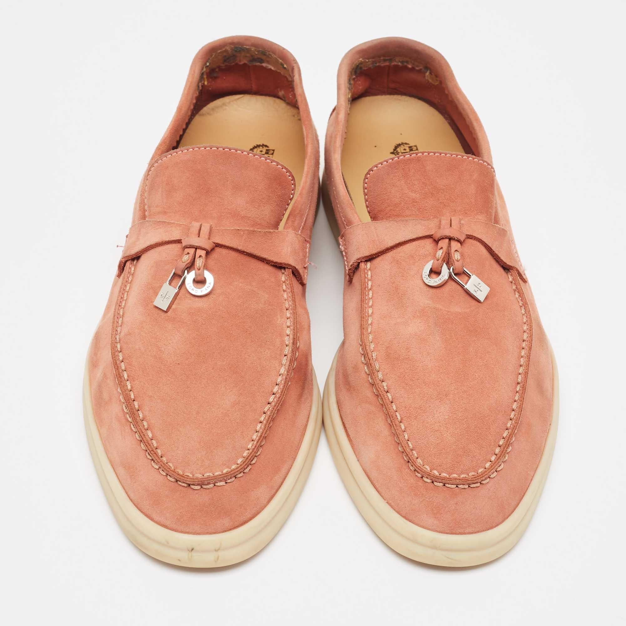 Women's Loro Piana Brown Suede Summer Charms Walk Loafers Size 39.5