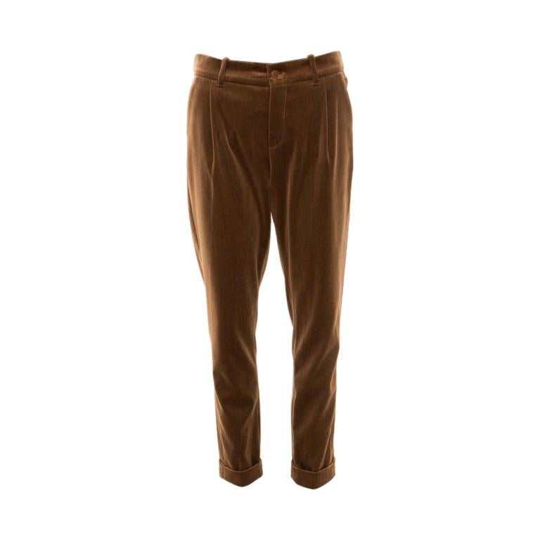Loro Piana Brown Velvet Cuffed Hem Trousers M For Sale at 1stDibs