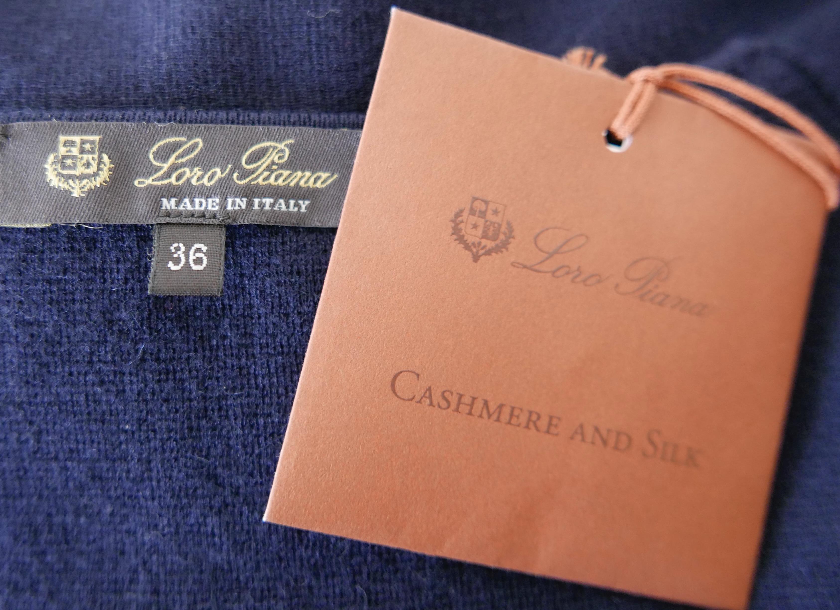 Donna Giacca cardigan Loro Piana Burford Navy in cashmere e seta, con lacci e lacciuoli in vendita