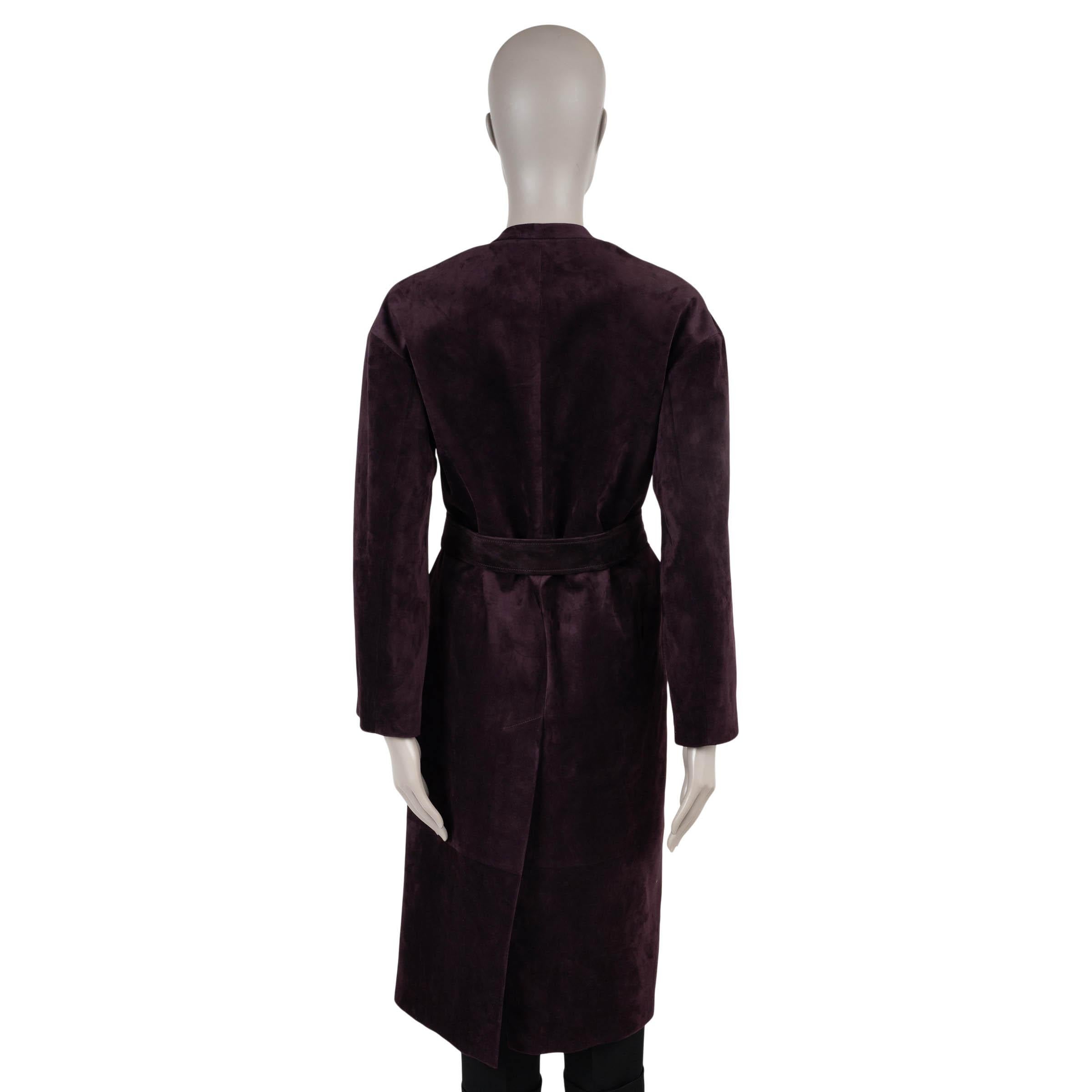 Black LORO PIANA burgundy 2024 PETER BELTED SUEDE Coat Jacket 40 S For Sale