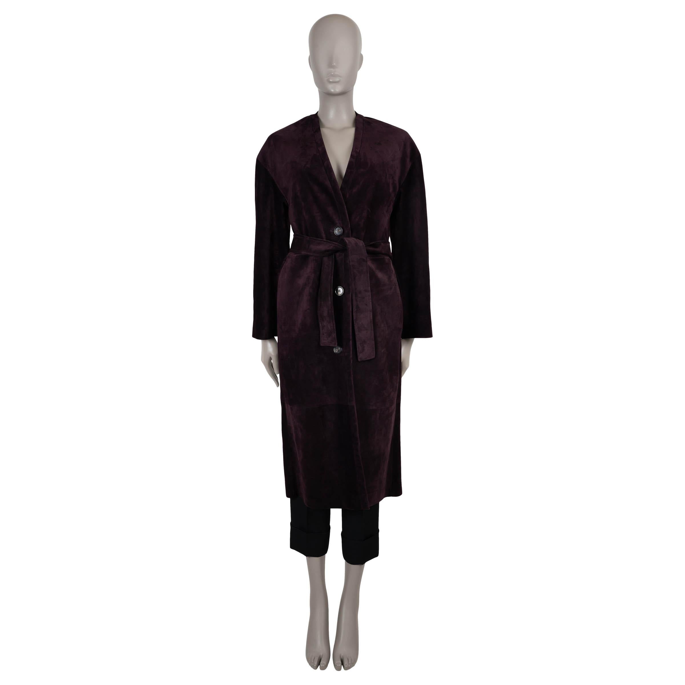 LORO PIANA burgundy 2024 PETER BELTED SUEDE Coat Jacket 40 S In New Condition For Sale In Zürich, CH