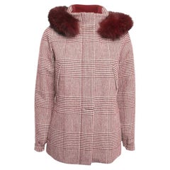 Loro Piana Burgundy Cashmere Fur Trimmed Hood Icery Short Water Jacket M