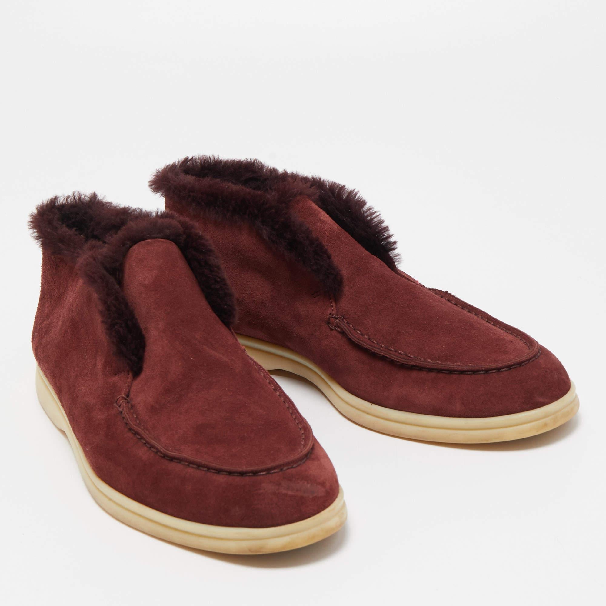 Loro Piana Burgundy Fur and Suede Open Walk Chukka Boots Size 38 1