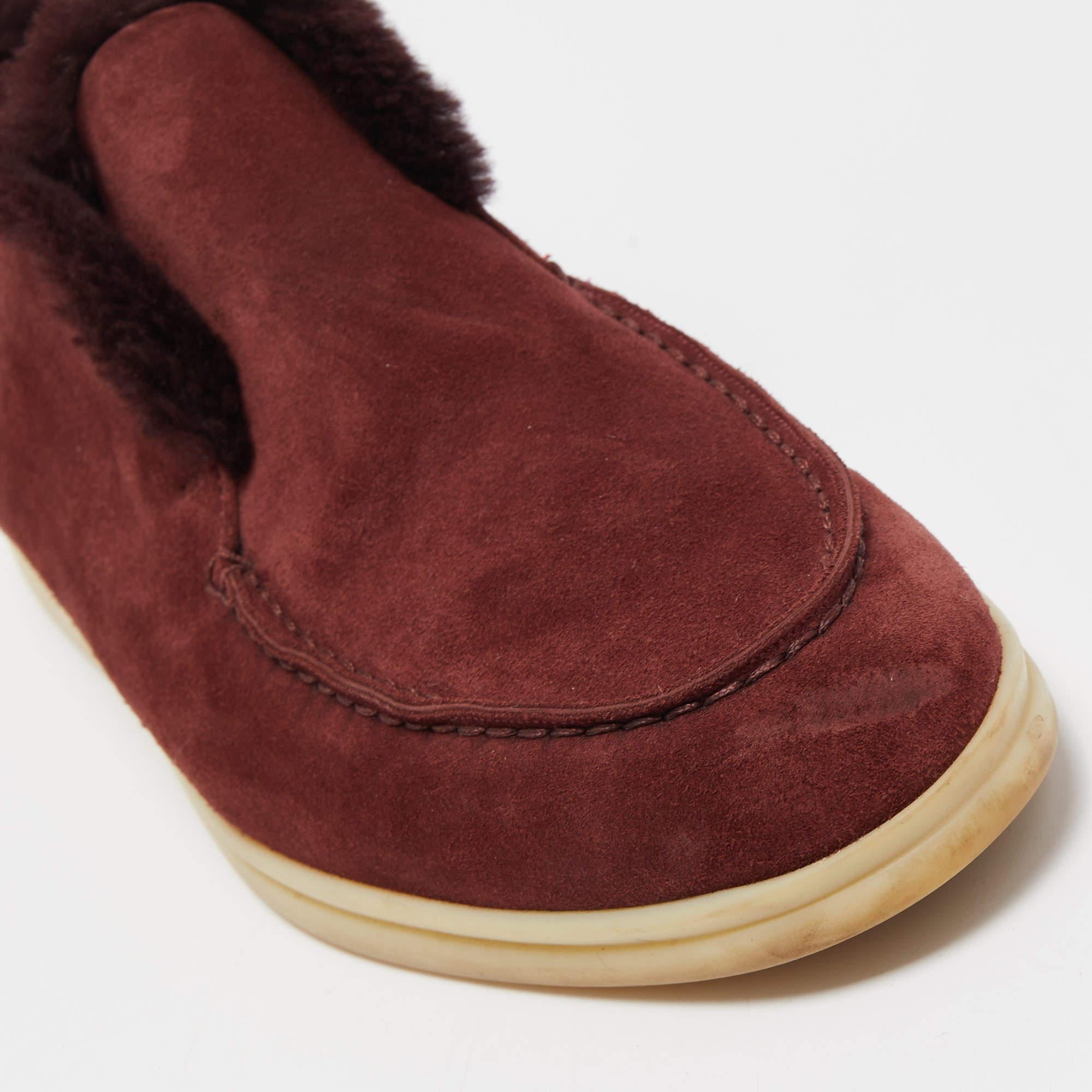 Loro Piana Burgundy Fur and Suede Open Walk Chukka Boots Size 38 2