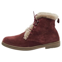 Loro Piana Burgundy Suede and Fur Open Walk Ankle Boots Size 38