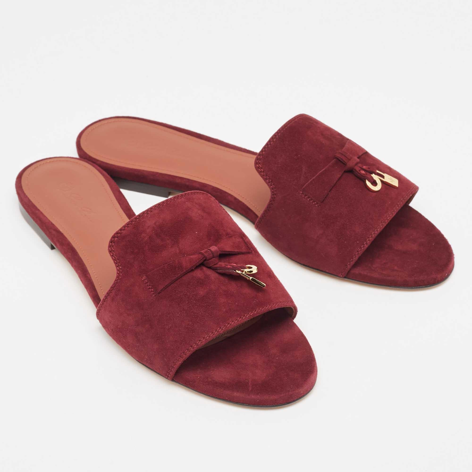 Loro Piana Burgundy Suede Summer Charms Flat Slides Size 41 1