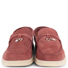 LORO PIANA burgundy suede SUMMER WALK Loafers Flats Shoes 38.5