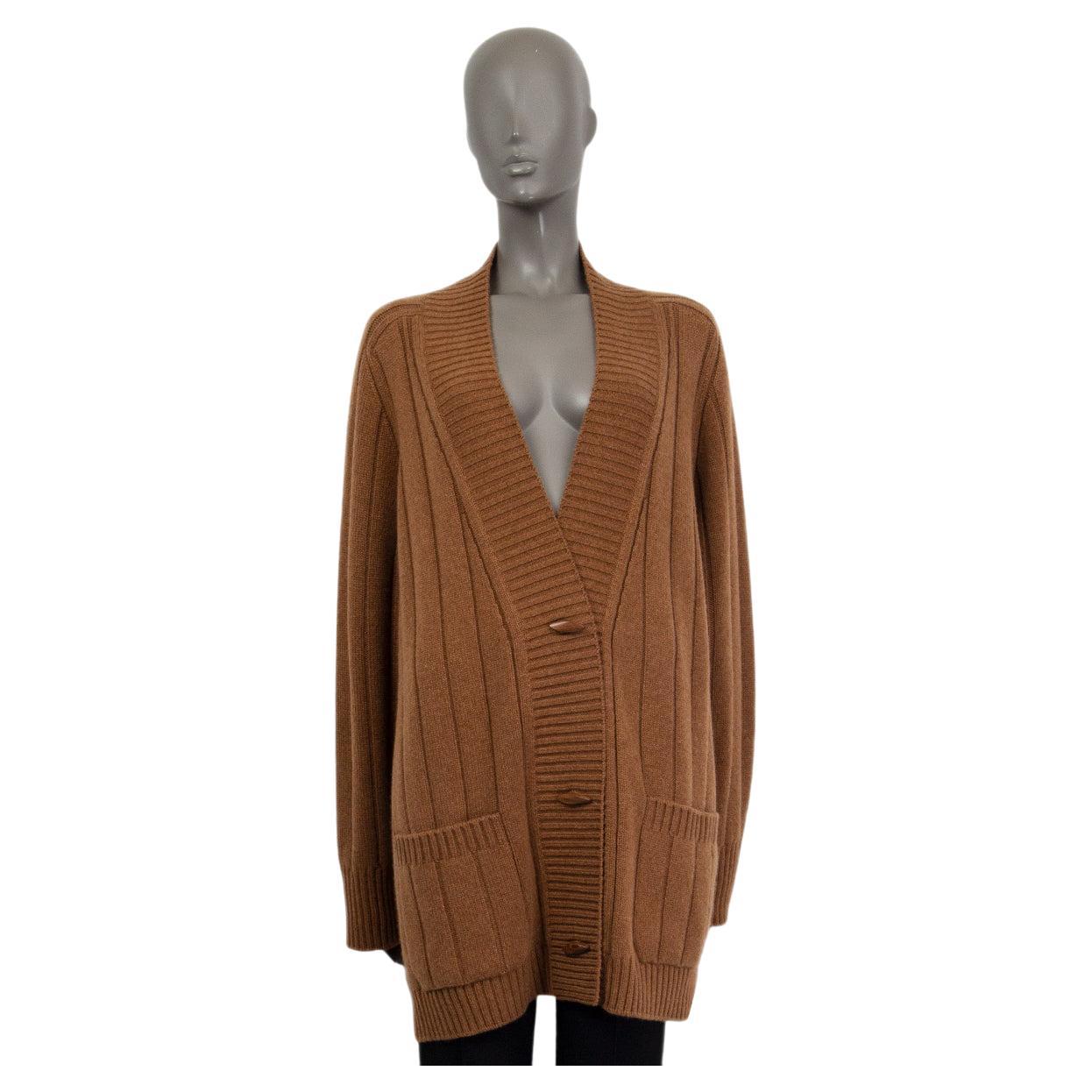 LORO PIANA  camel brown cashmere 2021 DUCA D'AOSTA OVERSIZED Cardigan Sweater XL For Sale