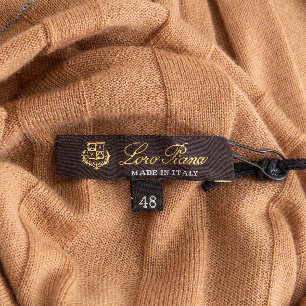 Brown LORO PIANA camel brown cashmere RIBBED Turtleneck Sweater 48 XXL For Sale