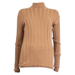 LORO PIANA cachemira marrón camel Sudadera de cuello alto RIBBED 48 XXL
