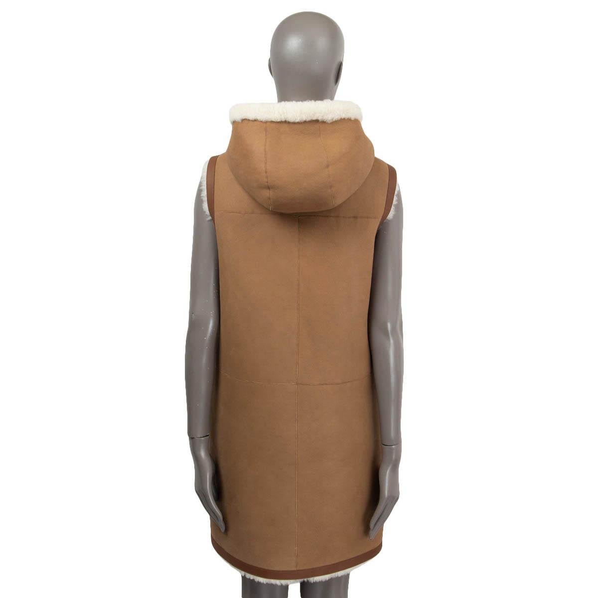 Women's LORO PIANA camel suede & white SHEARLING HENRY REVERSIBLE Vest Jacket S For Sale
