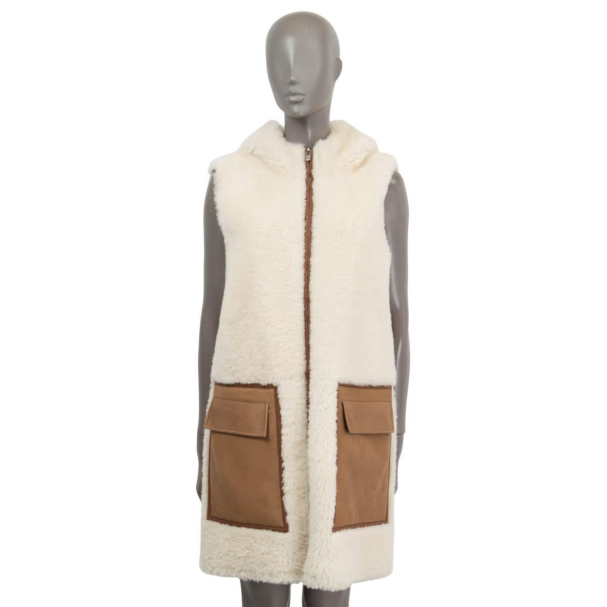 LORO PIANA camel suede & white SHEARLING HENRY REVERSIBLE Vest Jacket S For Sale 2