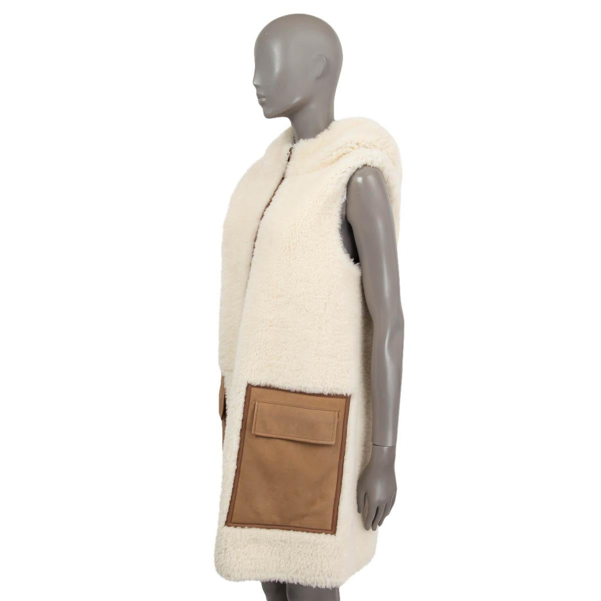 LORO PIANA camel suede & white SHEARLING HENRY REVERSIBLE Vest Jacket S For Sale 3