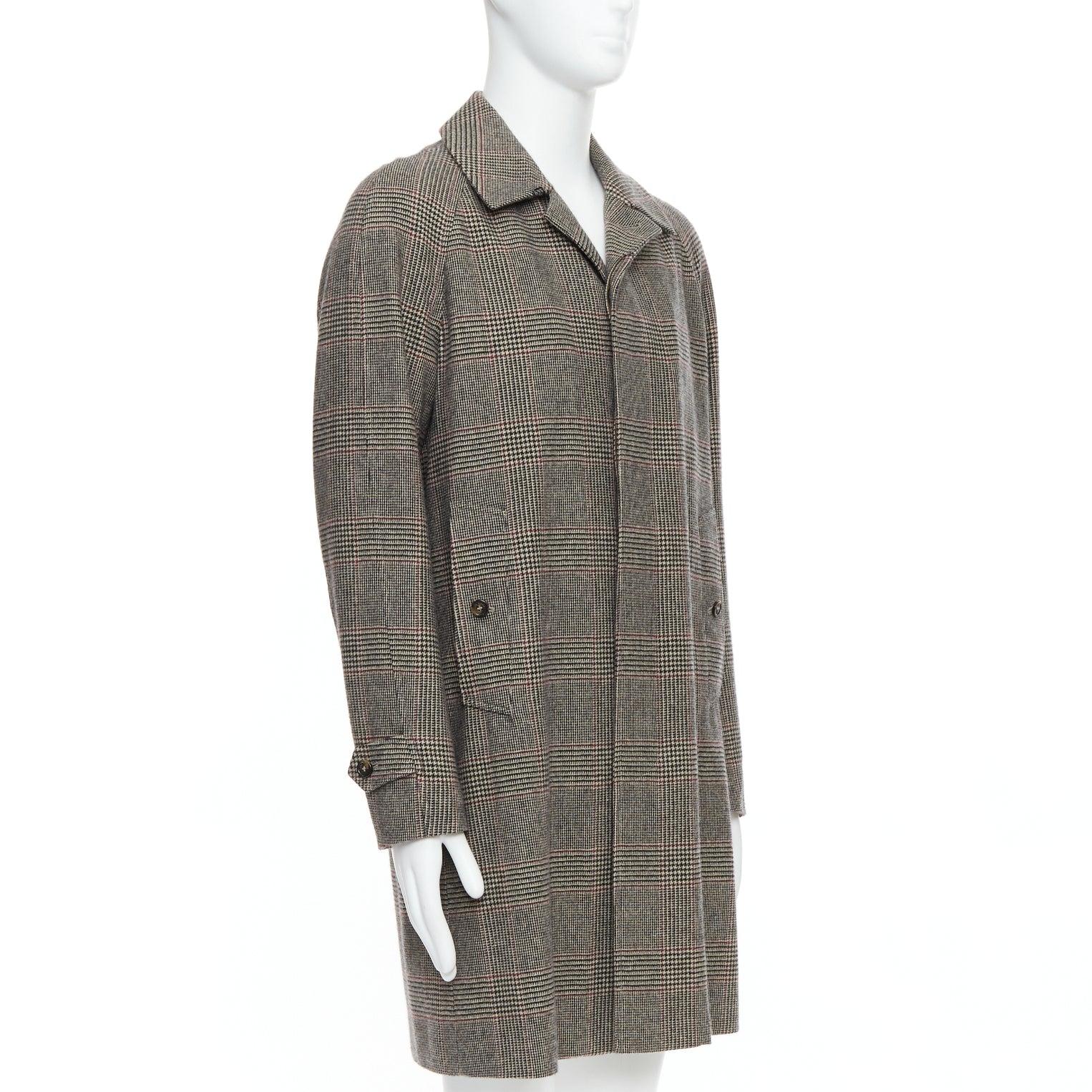 Gray LORO PIANA Cashmere Green Storm System beige herringbone long coat M For Sale