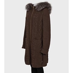Loro Piana Cashmere Hooded Fox Fur Trim Cardigan Coat 4XL