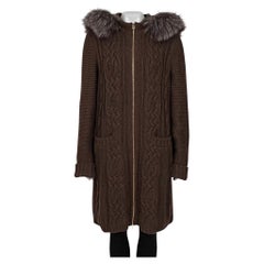Loro Piana Cashmere Hooded Fox Fur Trim Cardigan Coat 4XL