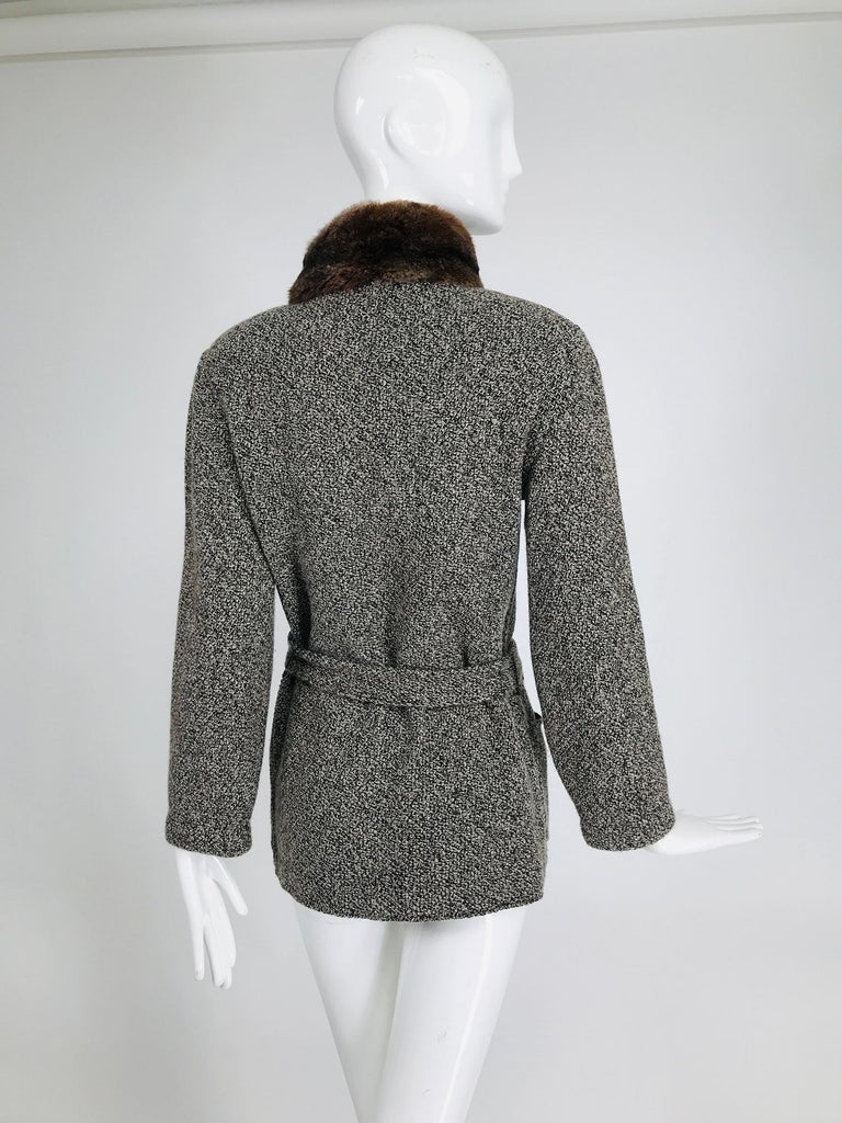 Loro Piana Cashmere Tweed Belted Sweater Jacket with a Chinchilla Collar  For Sale at 1stDibs