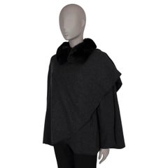 LORO PIANA charcoal grey cashmere FUR TRIM KNIT Cape Jacket M