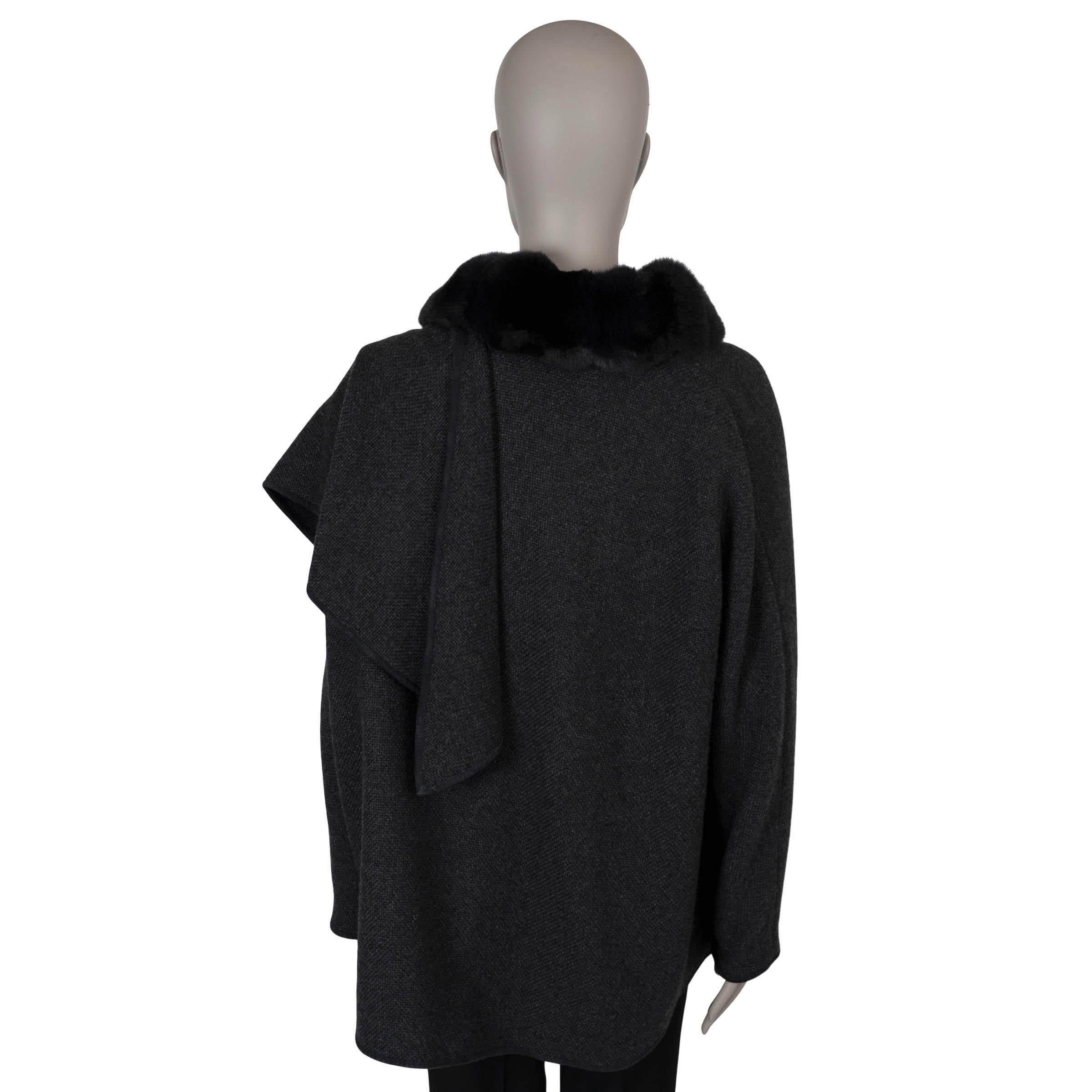 Black LORO PIANA charcoal grey cashmere FUR TRIM KNIT Cape Jacket M For Sale