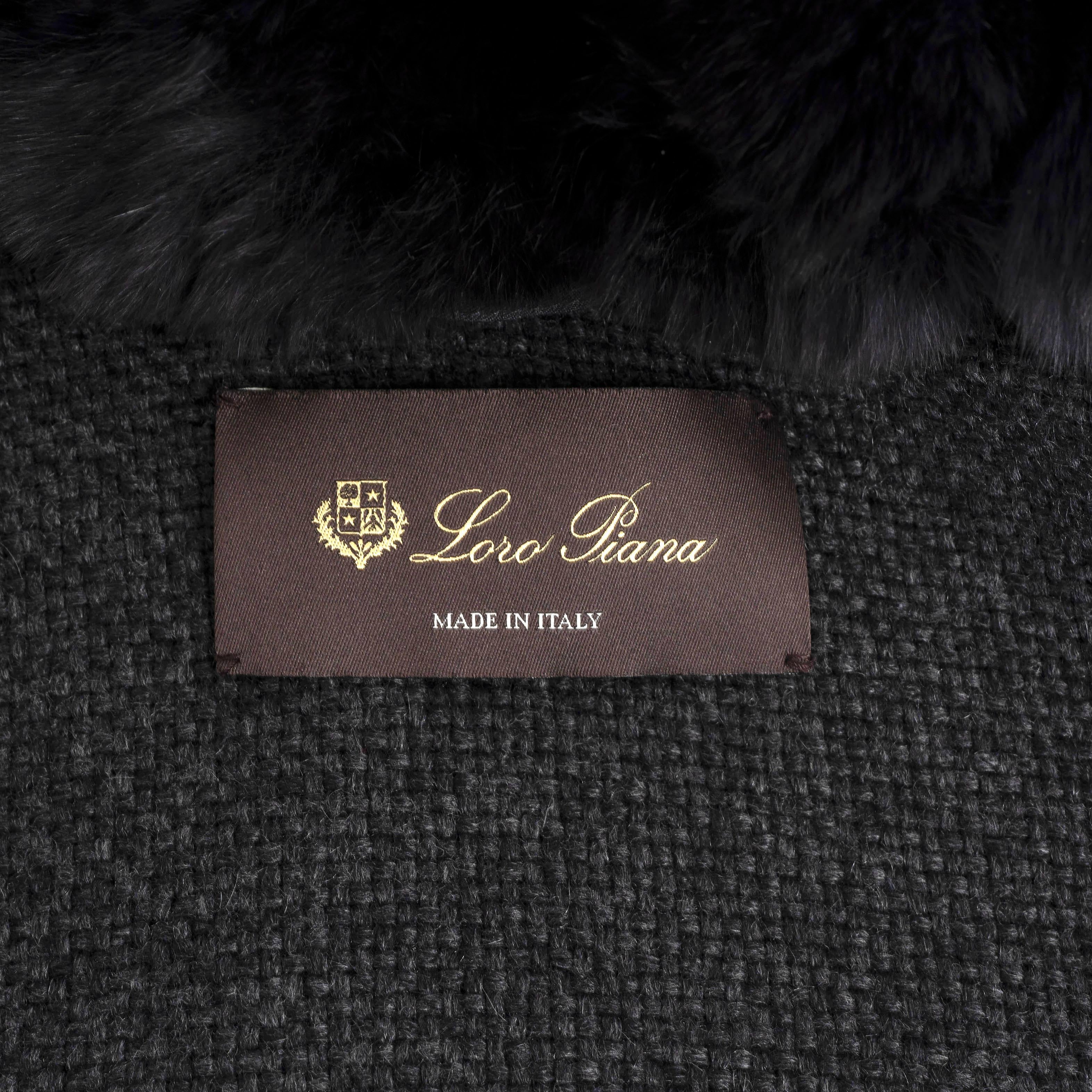 LORO PIANA charcoal grey cashmere FUR TRIM KNIT Cape Jacket M For Sale 1