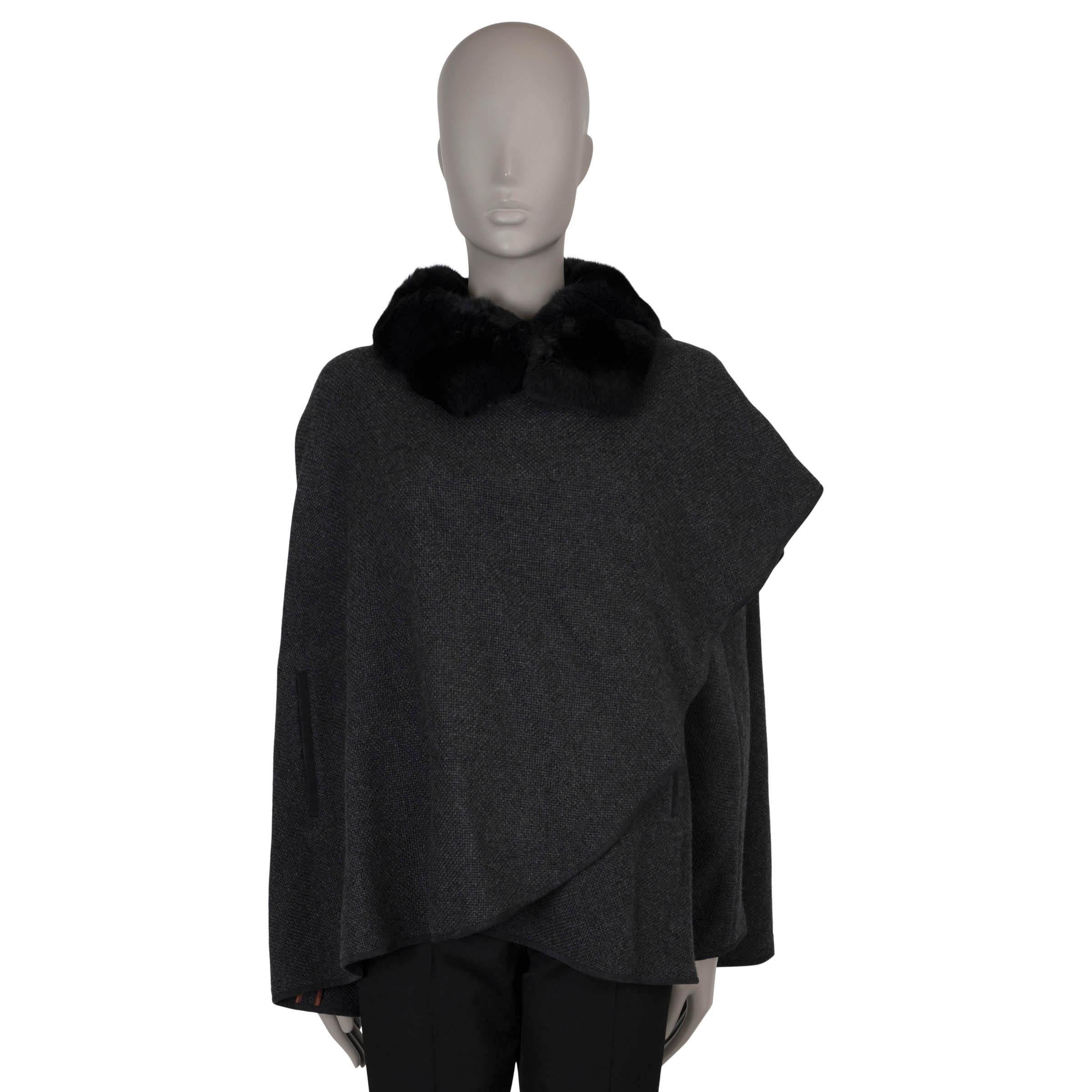 LORO PIANA charcoal grey cashmere FUR TRIM KNIT Cape Jacket M For Sale